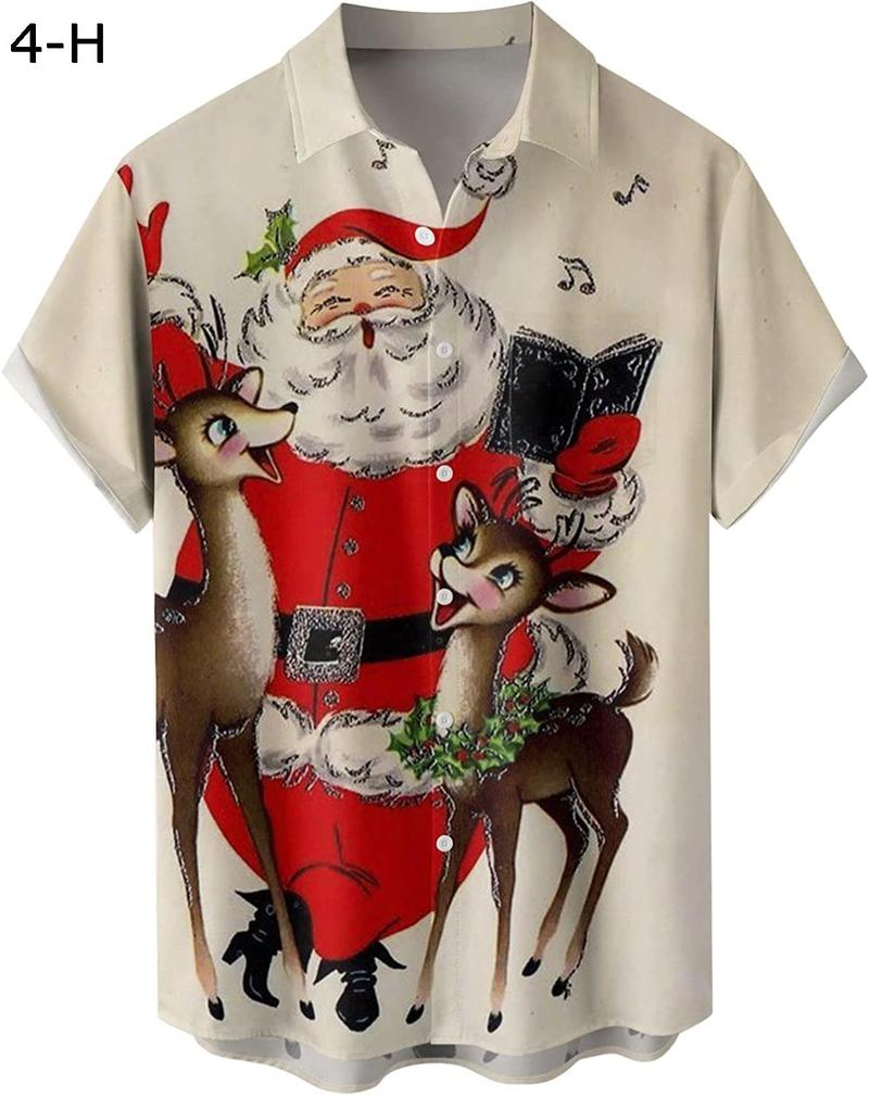 メンズ クリスマス サンタ ギフト 3D デジタル プリント ボタン ラペル 半袖シャツ Tシャツ トップ ユニクロ Tシャツ｜chin-st｜13