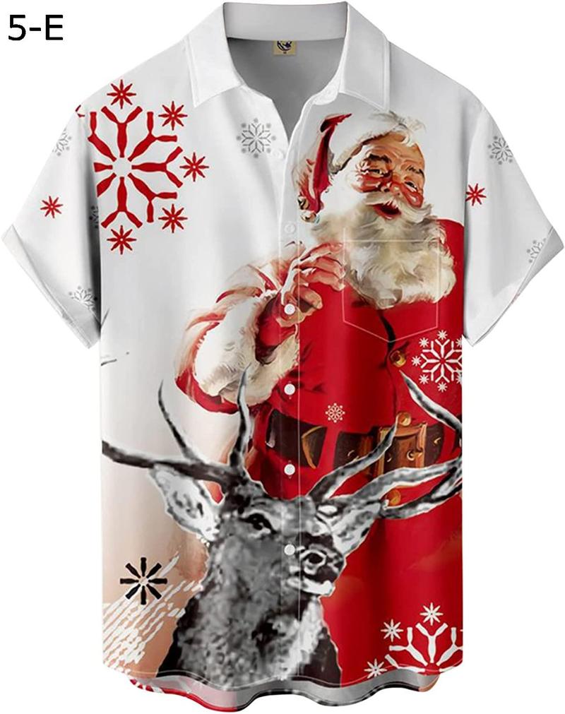 メンズ クリスマス サンタ ギフト 3D デジタル プリント ボタン ラペル 半袖シャツ Tシャツ トップ ユニクロ Tシャツ｜chin-st｜15