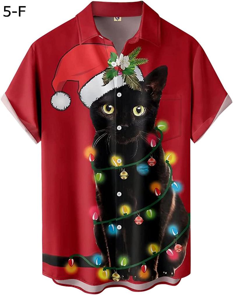 メンズ クリスマス サンタ ギフト 3D デジタル プリント ボタン ラペル 半袖シャツ Tシャツ トップ ユニクロ Tシャツ｜chin-st｜16