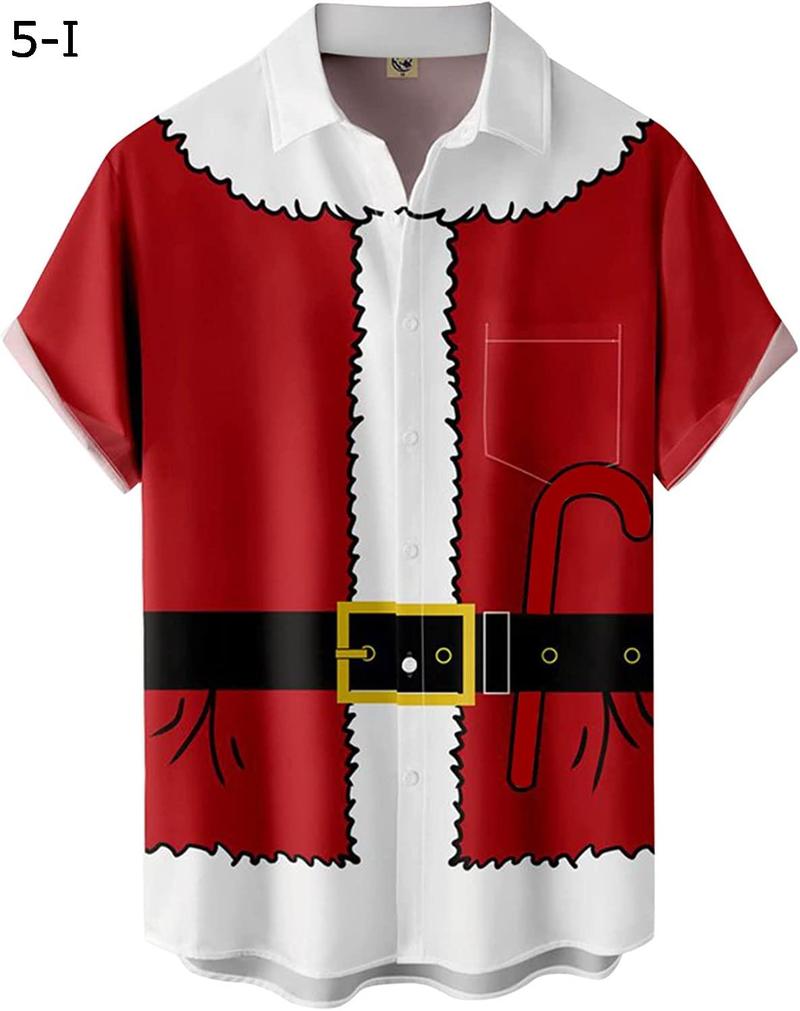 メンズ クリスマス サンタ ギフト 3D デジタル プリント ボタン ラペル 半袖シャツ Tシャツ トップ ユニクロ Tシャツ｜chin-st｜17