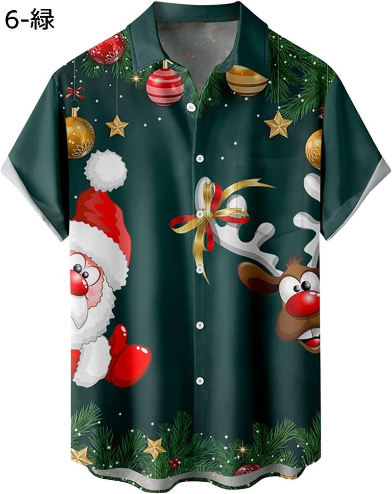 メンズ クリスマス サンタ ギフト 3D デジタル プリント ボタン ラペル 半袖シャツ Tシャツ トップ ユニクロ Tシャツ｜chin-st｜20