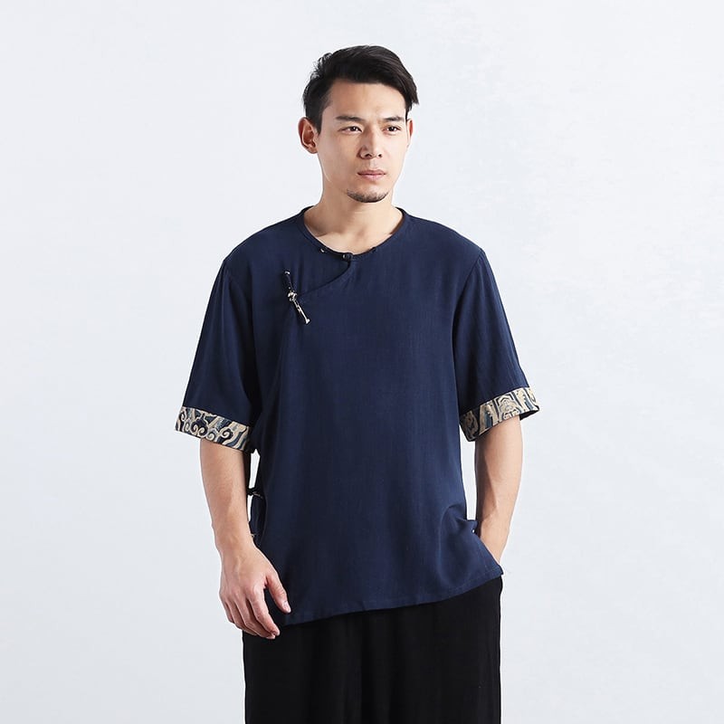 チャイナ服 Tシャツ メンズ 男性用 チャイナTシャツ カジュアル 漢服 斜め開き 半袖 チャイナボタン トップス 中華服 中国服 送料無料