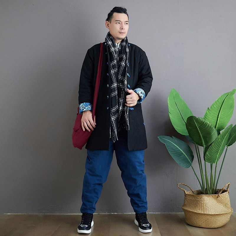 中綿　刺しゅう　チャイナ　ジャケット　チャイニーズ　中国　民族 チャイナ服 メンズ ジャケット ロング 丈長 コートカンフー服