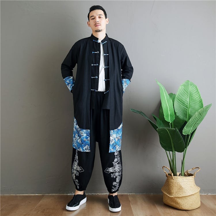 チャイナ服 メンズ ジャケット ロング 丈長 コートカンフー服