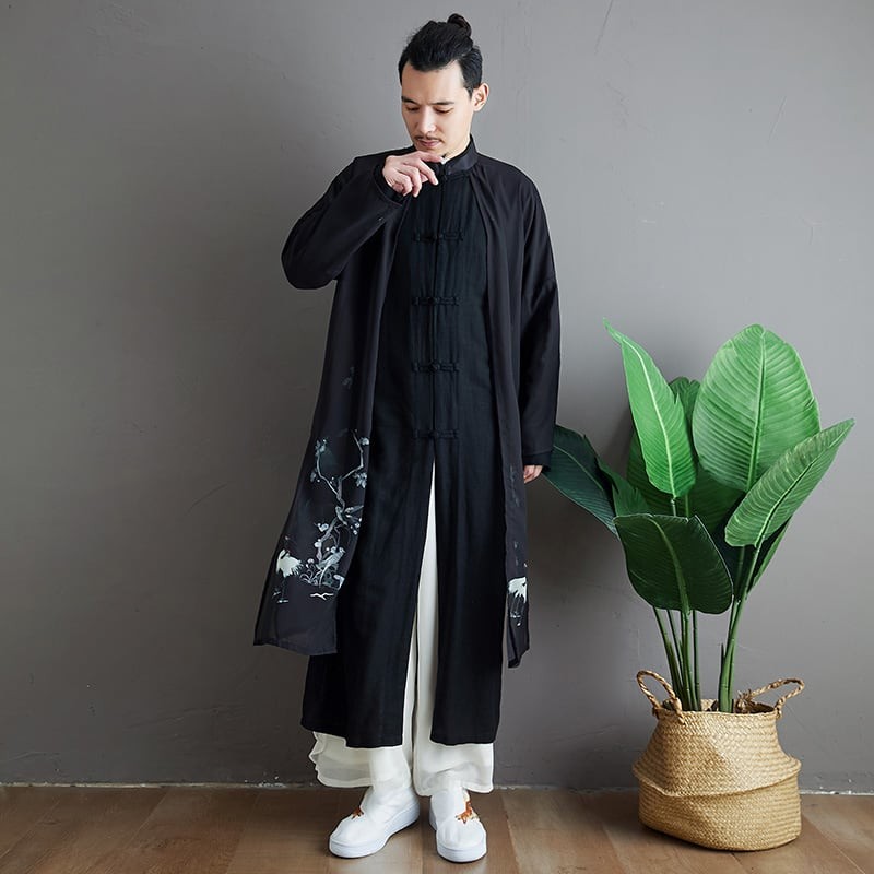 チャイナ服 メンズ 男性用 ツーピース ローブ ロングシャツ ロング 丈 