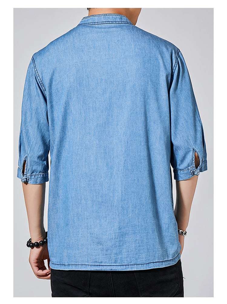 チャイナ服 メンズ 男性用 デニムシャツ チャイナシャツ