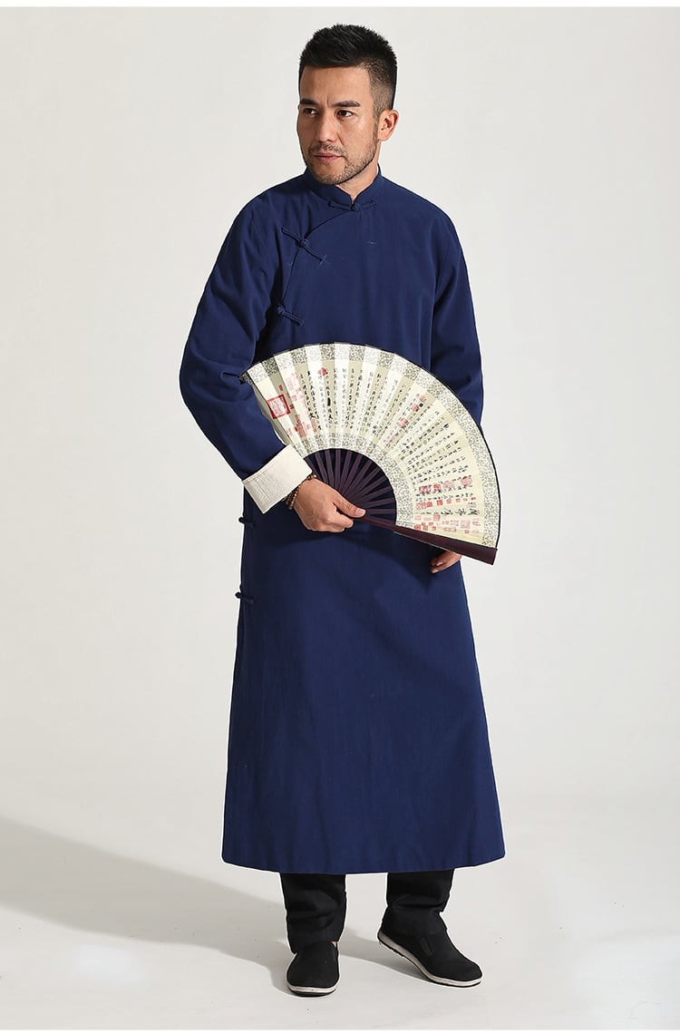 未使用　シルク100% チャンパオ　長袍　唐装　カンフー　太極拳　silk チャイナ服 パオ チャンパオ 長袍 メンズ 男性用 ロング 丈長