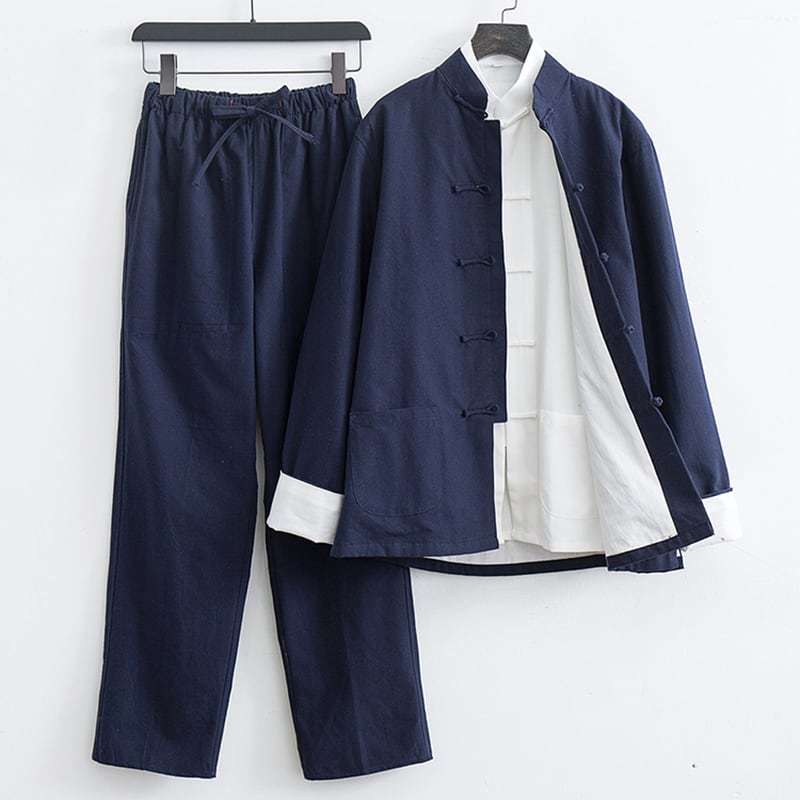 チャイナ服 メンズ カンフー服 チャイナスーツ 3点セット 民族衣装 中華服 中国服 唐装 上下セット ブルース・リー セットアップ 3点セット 裏地 綿 送料無料_1