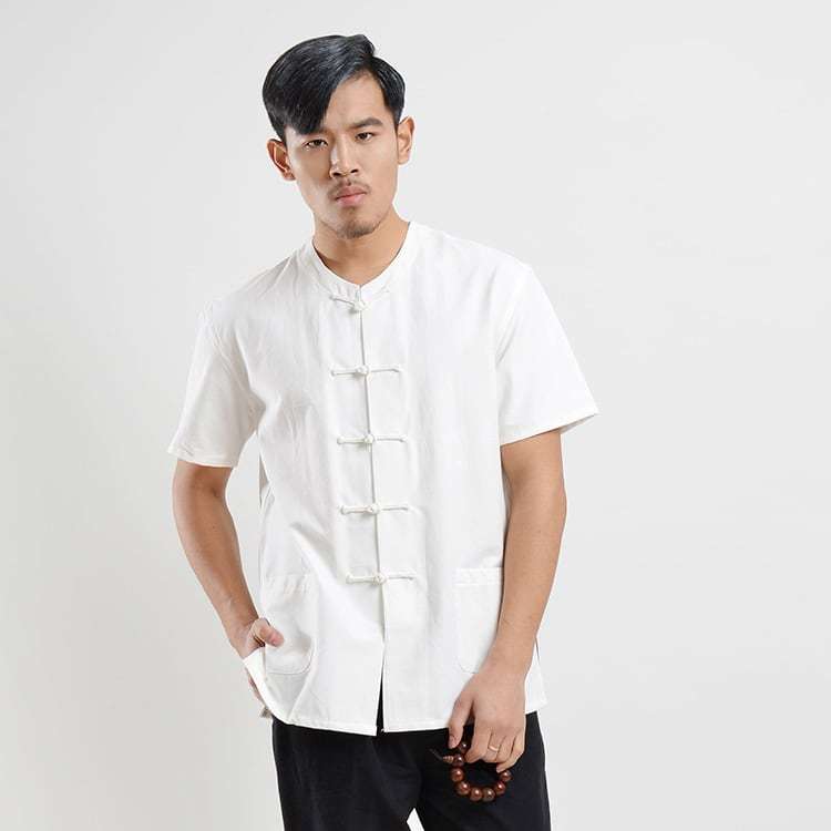 【RT-71622】CDG チャイナシャツ＆丸襟シャツ 2点セット チャイナ服 チャイナシャツ メンズ 男性用 半袖 丸首 襟無し ラウンド