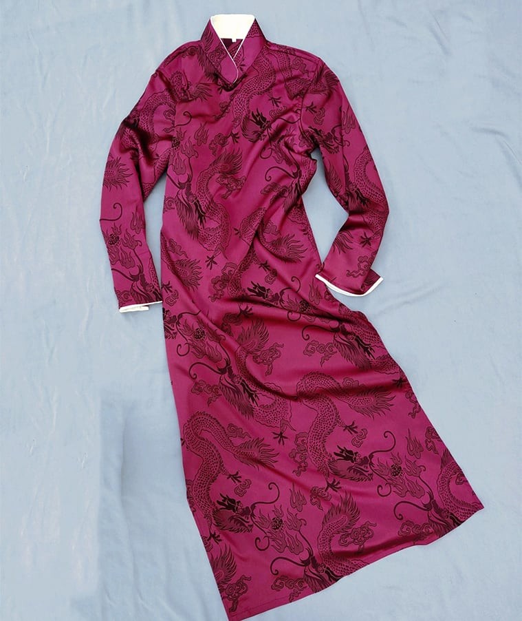 チャイナ服 チャンパオ 長袍 サテンローブ パオ メンズ 男性用 丈長