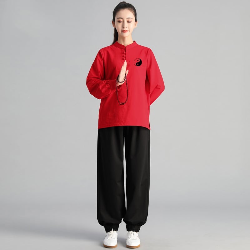 太極拳服 トレーニングウェア 太極拳トレーニングスーツ 上下セット 長袖Tシャツ 男性 女性 兼用 メンズ レディス 練習服 カットソー 送料無料の画像