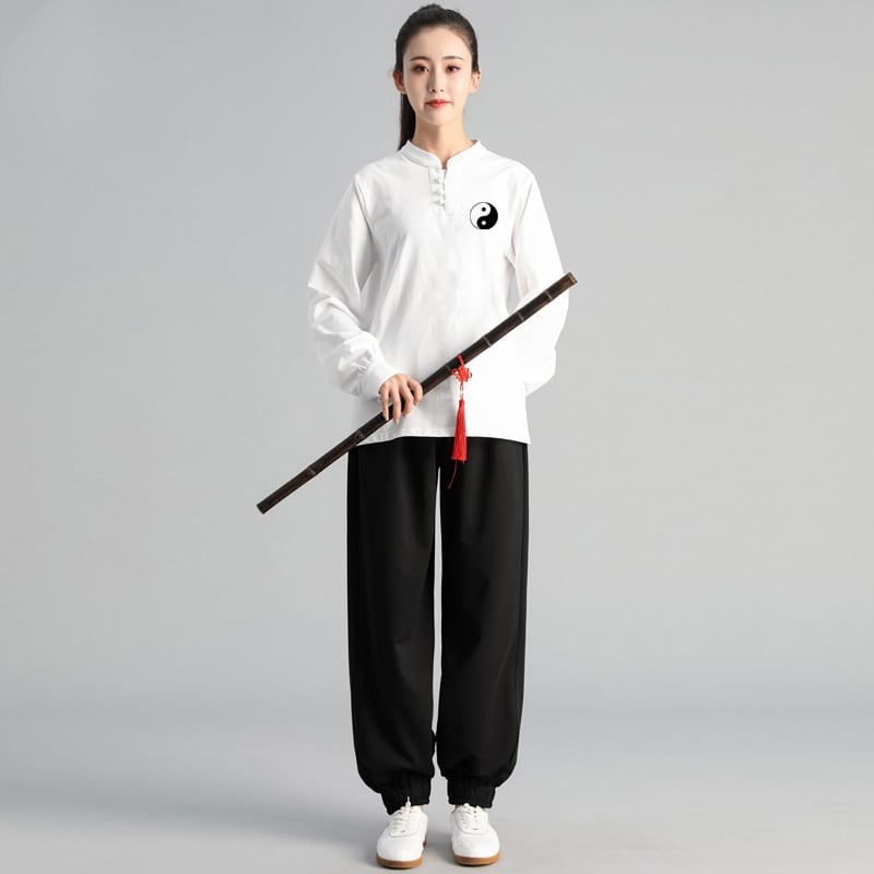 太極拳服 トレーニングウェア 太極拳トレーニングスーツ 上下セット 長袖Tシャツ 男性 女性 兼用 メンズ レディス 練習服 カットソー 送料無料の画像