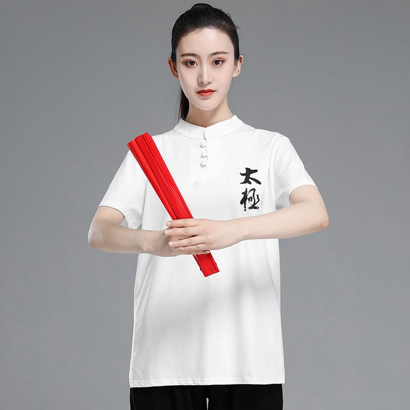 太極拳服 太極拳トレーニングTシャツ 半袖Tシャツ 女性 レディス 練習服 トレーナー マオカラー ヘンリーネック カットソー 太極図 送料無料 太極拳服 太極拳トレーニングTシャツ 半袖Tシャツ 女性 レディス