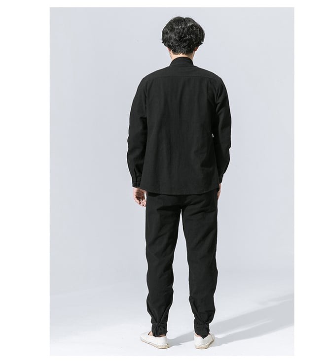 チャイナ服 メンズ チャイナシャツ カンフーシャツ 男性用 中華服 中国服 方領 チャイナボタン 木ボタン 比翼前立て 綿100%