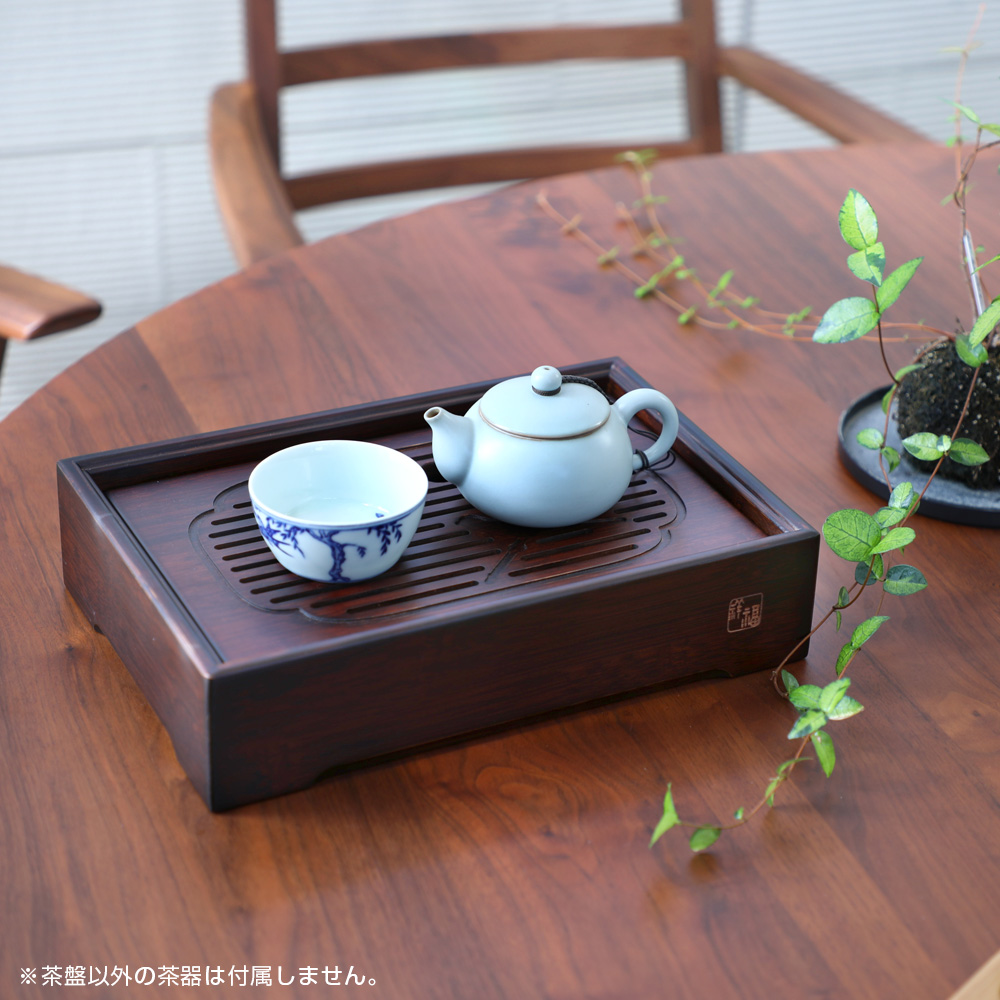 茶盤 竹製 花鳥(小) 貯水式 中国茶 茶道具 茶トレイ 湯こぼし 茶器