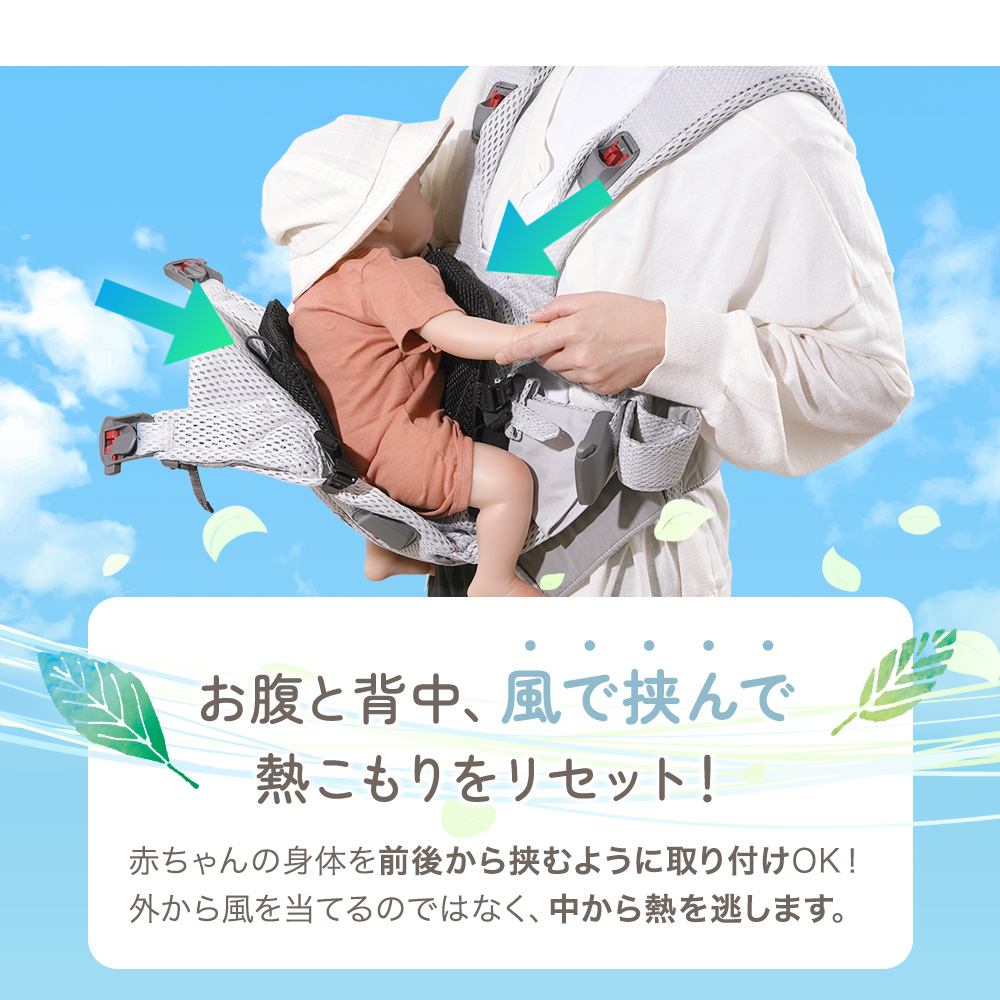 抱っこ紐 ファンパッド 抱っこ 紐 背中 だっこ 夏 真夏 送風 夏用 ファン 汗 蒸れ 調整 調節 3段階 通気性 メッシュ USB電源 リモコン そよ風 ちゃいなび アンジュスマイル