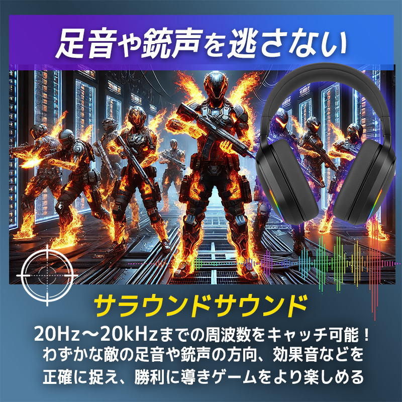 ゲーミングヘッドセット ワイヤレス ヘッドホン Bluetooth5.4 マイク付き 有線 無線 PC PS5 PS4対応 軽量 GT100-2.4G 関連画像4