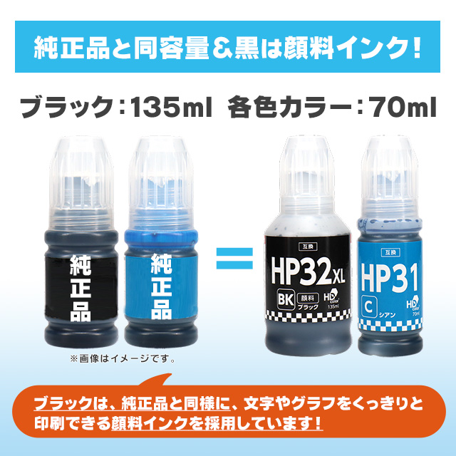 インクのチップス HP32XL 互換インクボトル HP32BK 顔料ブラック×2
