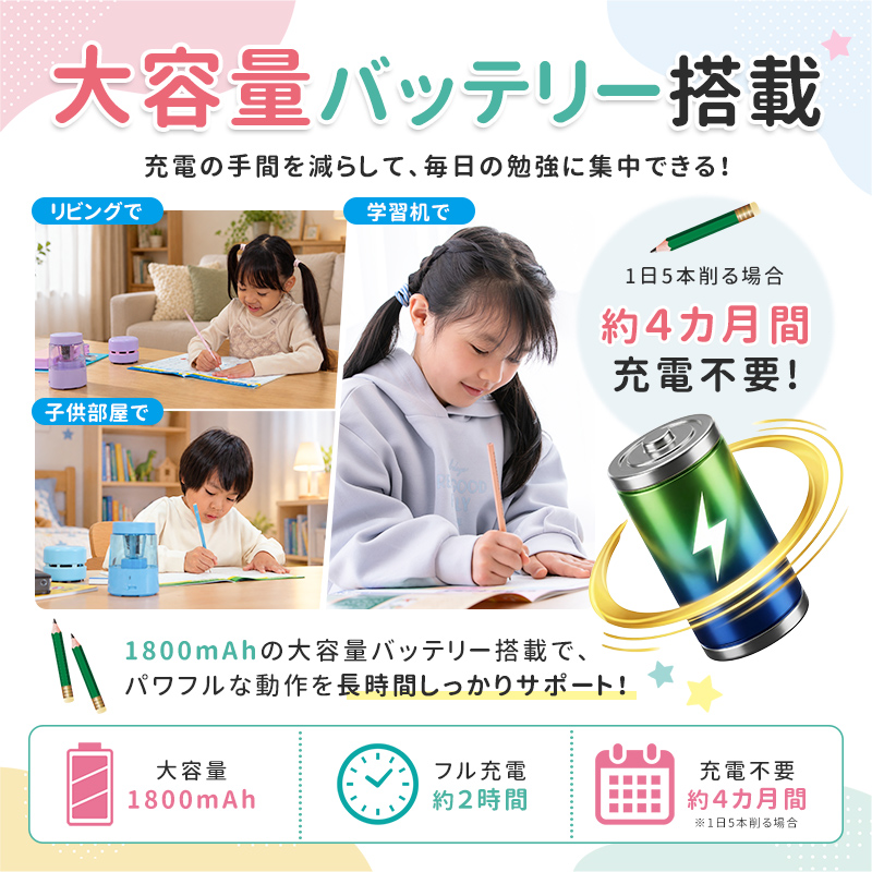 鉛筆削り 電動 鉛筆削り こども 鉛筆削り 充電式 USB 色鉛筆 調節可能 調節機能付き えんぴつ削り 鉛筆けずり おしゃれ スタイリッシュ | インクのチップス | 14