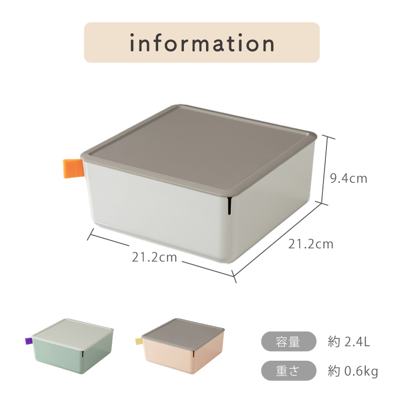 フタ付き収納ボックス 正方形(浅) 幅21.2×奥行21.2×高さ9.4（cm） 収納 