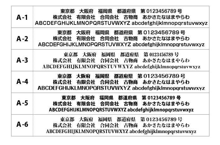 古物商プレート貼り付け式のフォント