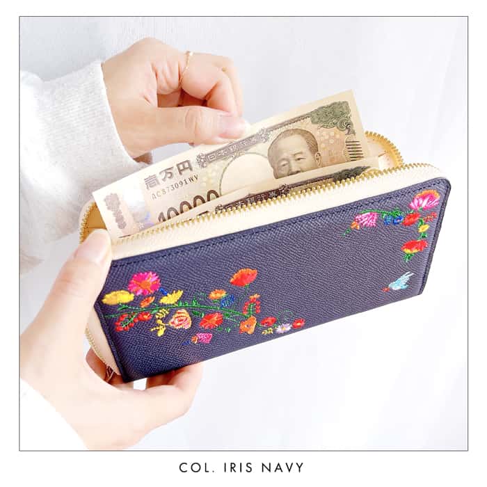 本革 花刺繍 ラウンド型 長財布 WL-R1-S2 サイフ さいふ ウォレット