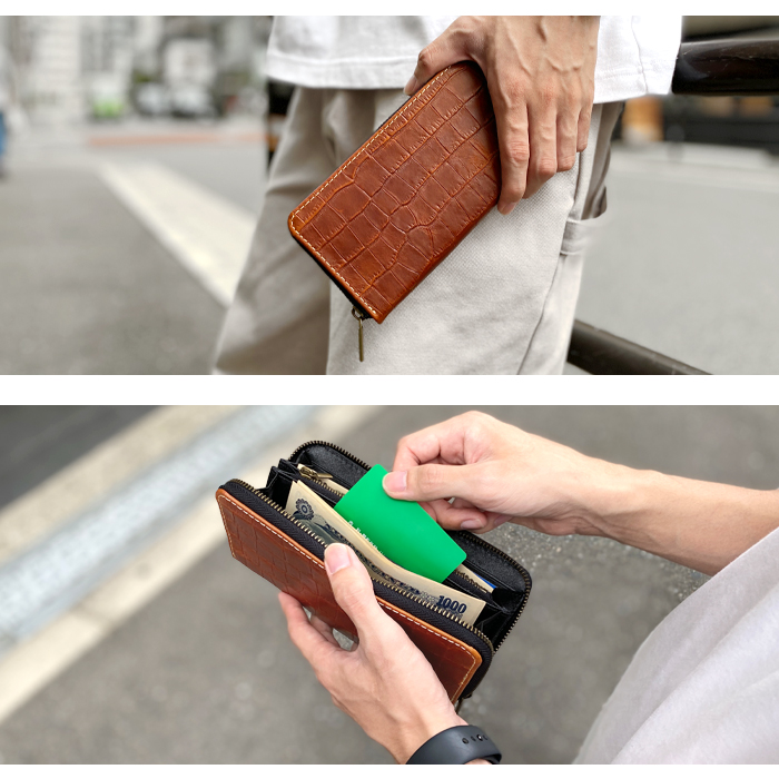 長財布 本革 財布 クロコダイル 型押し ラウンド ファスナー サイフ