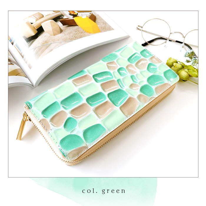 長財布 本革 財布 ラウンド ファスナー ステンドグラス エナメル