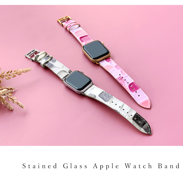アップルウォッチ バンド 本革 レザー ステンドグラス 付け替え 交換 ベルト Apple Watch series 7 SE 6 5 4 3 2 1 applewatch 革 エナメル｜chleste｜02