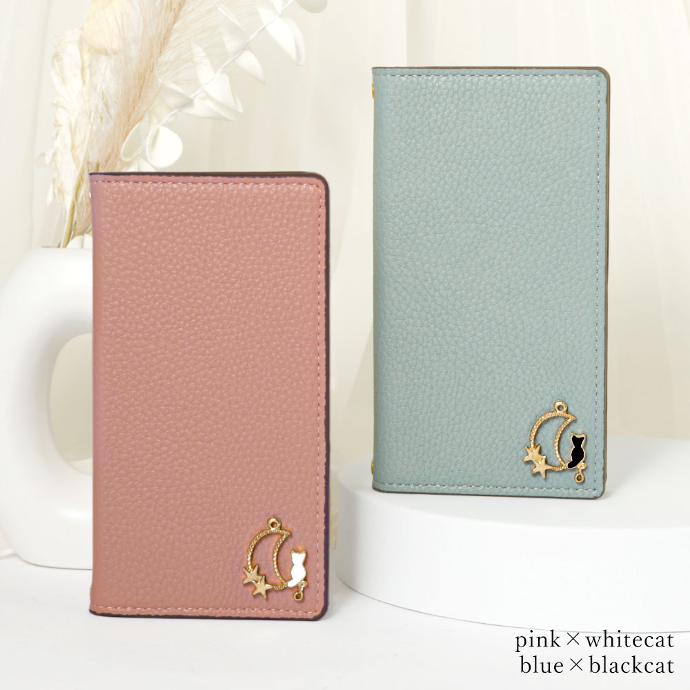 スマホケース 手帳型 レザー調 キャット 猫 ベルトなし マグネットなし