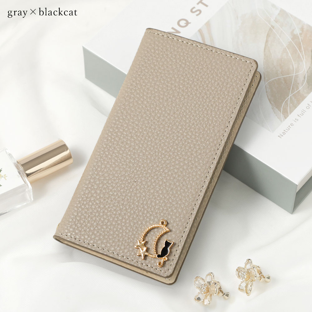 スマホケース 手帳型 レザー調 キャット 猫 ベルトなし マグネットなし