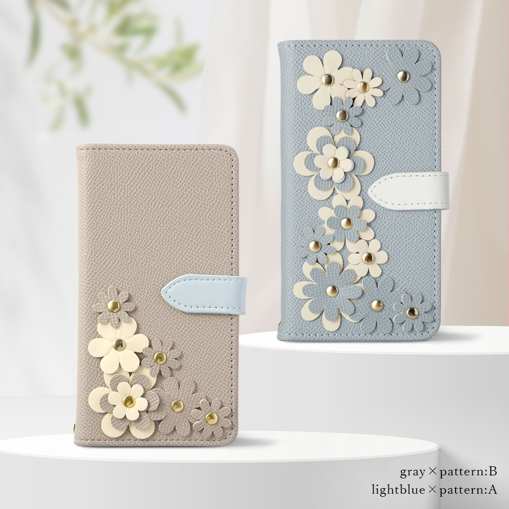 スマホケース 手帳型 サフィアーノレザー調 バイカラー マグネットベルト スタンド フラワー 花 