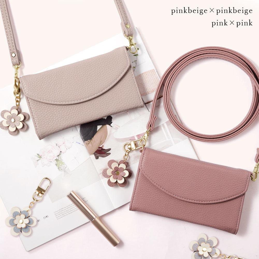 スマホケース 手帳型 三つ折り レザー調 花 フラワー マグネットベルト ショルダー 肩掛け ストラップ付き ミラー付き 鏡付き ワンポイントフラワー