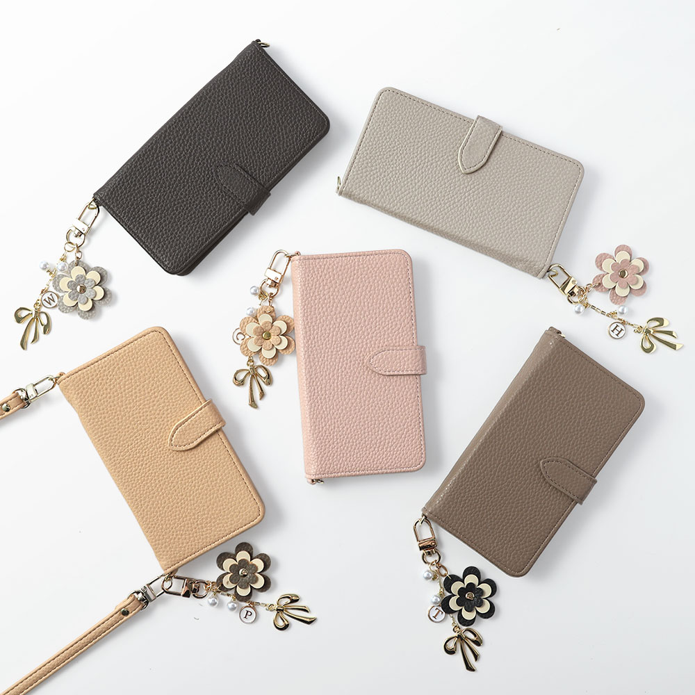スマホケース 手帳型 レザー調 花 フラワー マグネットベルト ショルダー 肩掛け ストラップ付き ミラー付き 鏡付き フラワー 花