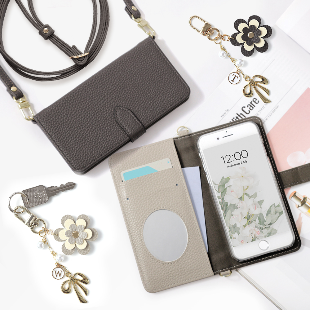 スマホケース 手帳型 レザー調 花 フラワー マグネットベルト ショルダー 肩掛け ストラップ付き ミラー付き 鏡付き フラワー 花