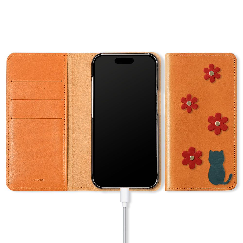 iPhone17 ケース pro max 手帳型 栃木レザー スマホケース ねこ