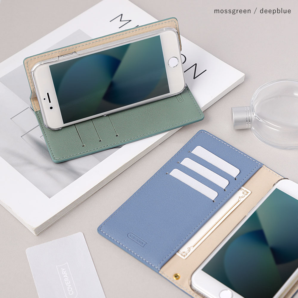 スマホケース 手帳型 バイカラー ベルトなし マグネットなし スタンド プレーン 