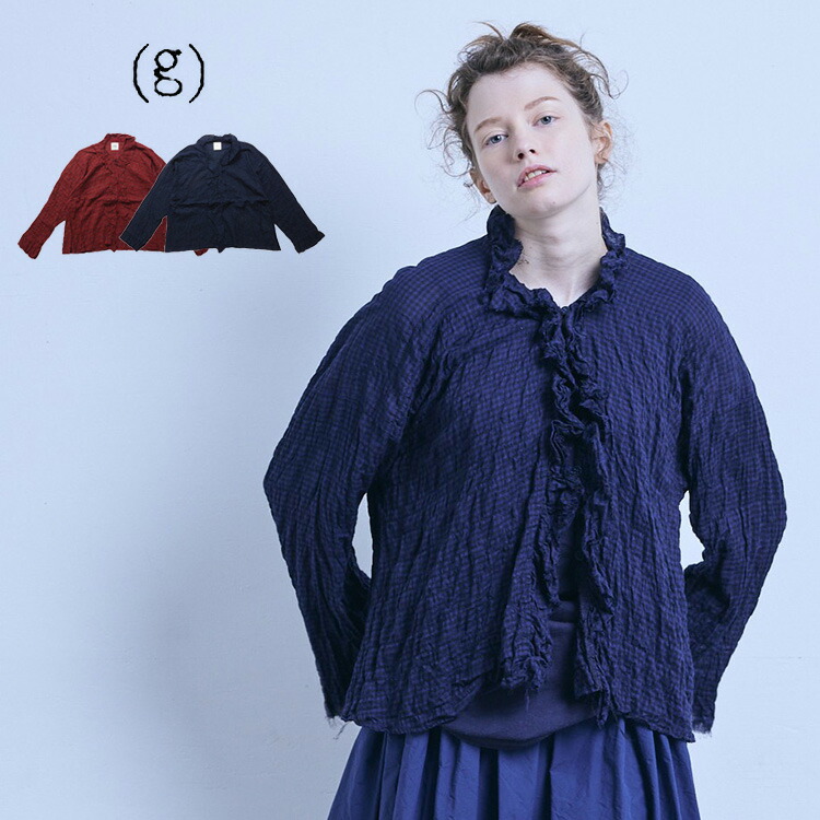 グラム (30%OFF SALE) (g) チェック フリル トリムブラウス g-654