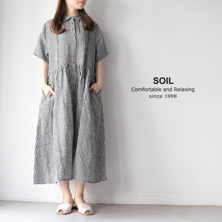 SOIL（ソイル） SOIL INSL26313 リネン チェック ワンピース 60s LINEN