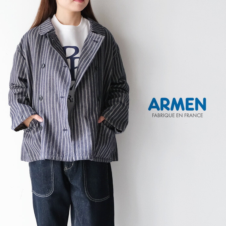 ARMEN（アーメン） ARMEN ARN DYED INDIGO 2STRIPE ROUND COLLAR 