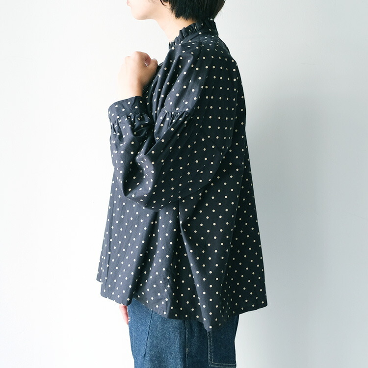 SOIL ソイル 40'S POPLIN DOT PRINT FRILL COLLAR SHIRT NSL22531