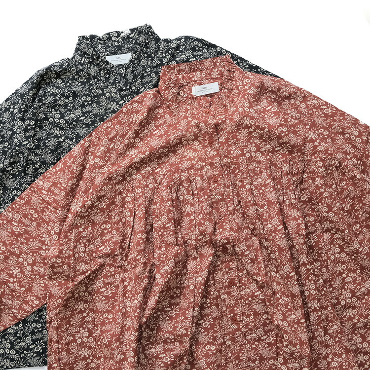 SOIL - Soilソイル 別注コットン100％ 小花柄フリルギャザーシャツ ブラウス SOIL（ソイル） SOIL NSL25571 COTTON SLUB FLOWER PRINT FRILL COLLAR