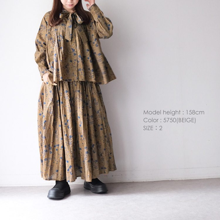 【未使用】ebure フラワースパンコールスカート　36　コットンラミー SOIL（ソイル） (20%OFF SALE) SOIL 60s CAMBRIC FLOWER PRINT