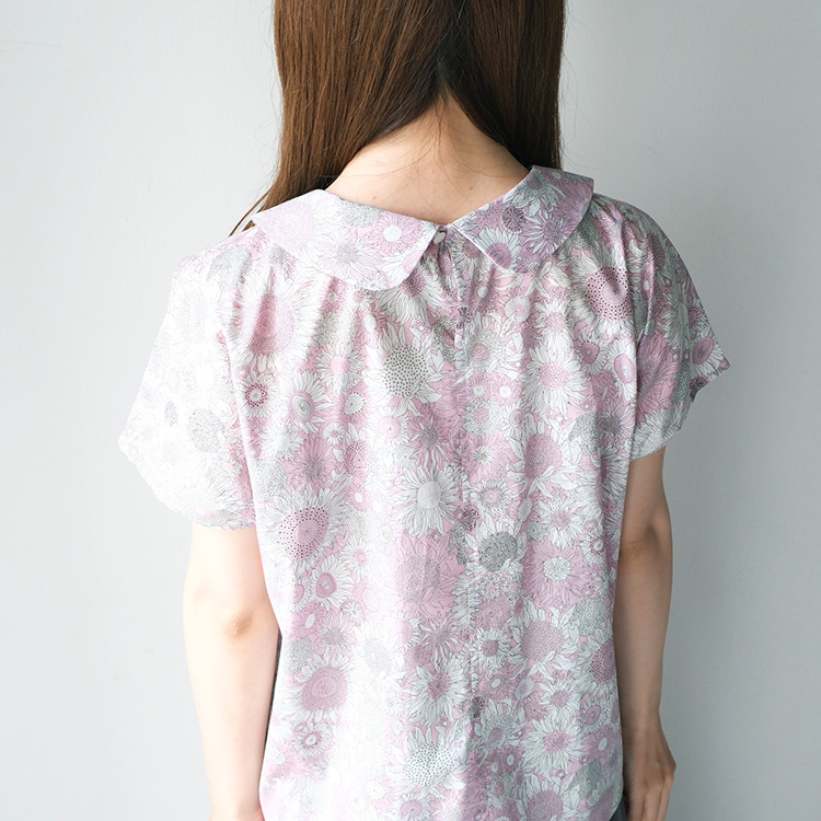 極美品リバティ×Vent d'ouest タック入 花柄ブラウス バンドカラー 極