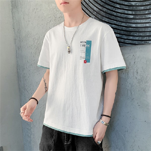 超歓迎された 半袖 ｔシャツ 重ね着風 夏新作半袖ｔシャツ トップス 丸首 クルーネック 無地 Tシャツ カットソー 半袖 袖なし