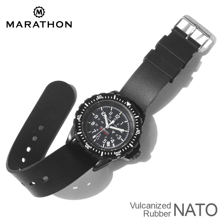 時計ベルト MARATHON マラソン NATO ラバー ベルト Vulcanized Rubber NATO Strap NATOベルト 20mm  WW005013BK