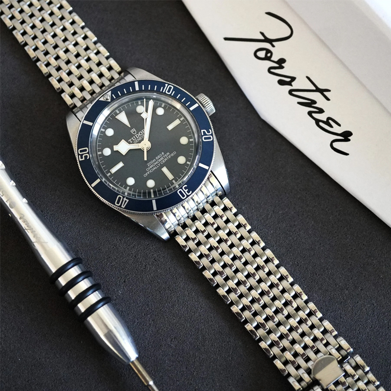 時計ベルト バンド Forstner 【11連】Beads of Rice TUDOR Black Bay