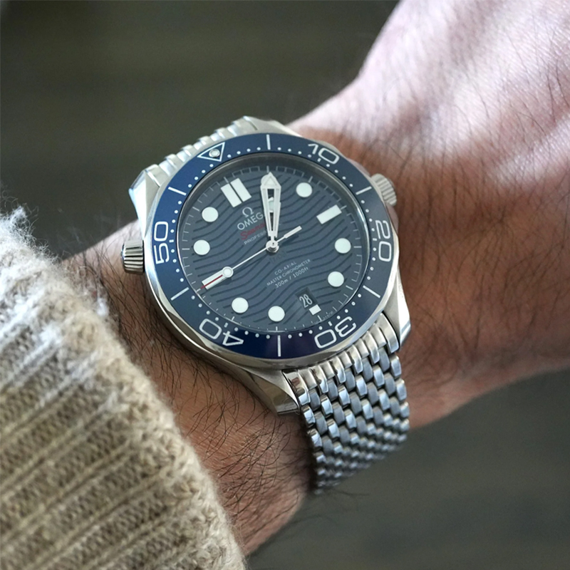 OMEGAオメガ純正ツーピース ストラッ﻿プ ステンレス製メッシュブレスレッ﻿ト 時計ベルト バンド Forstner 【11連】Beads of Rice Omega Seamaster