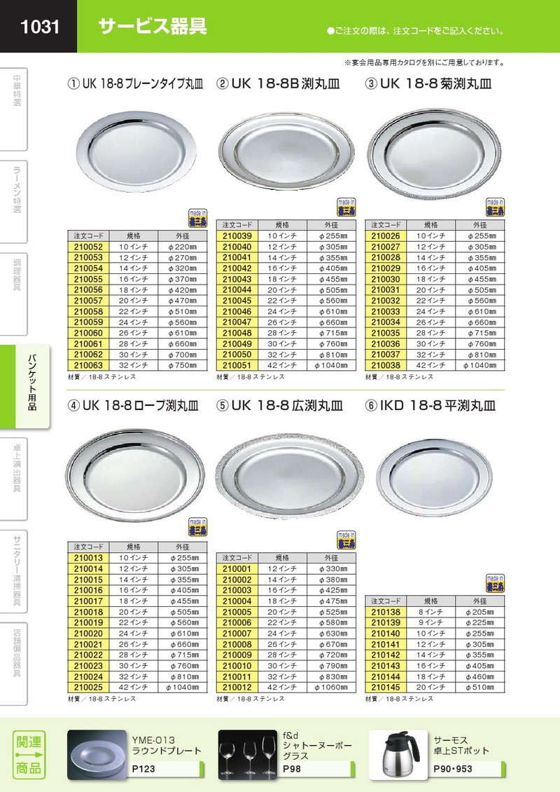 限定品】UK 18-8ステンレス 菊渕 丸皿 42インチ 食器、グラス