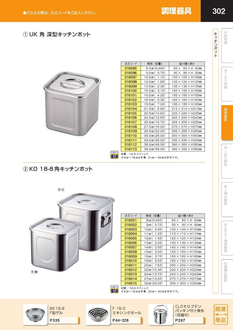KO 18-8ステンレス 角キッチンポット 10cm (0.9L)（takumi） : 業務用